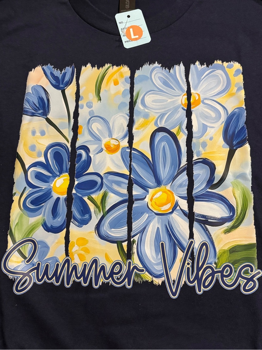 NEW Summer Vibes Floral Graphic Tee - Blue & Yellow - Large